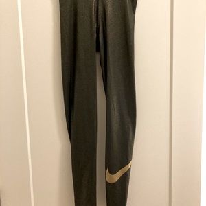 Nike leggings, full-length, black/gold glitter, S